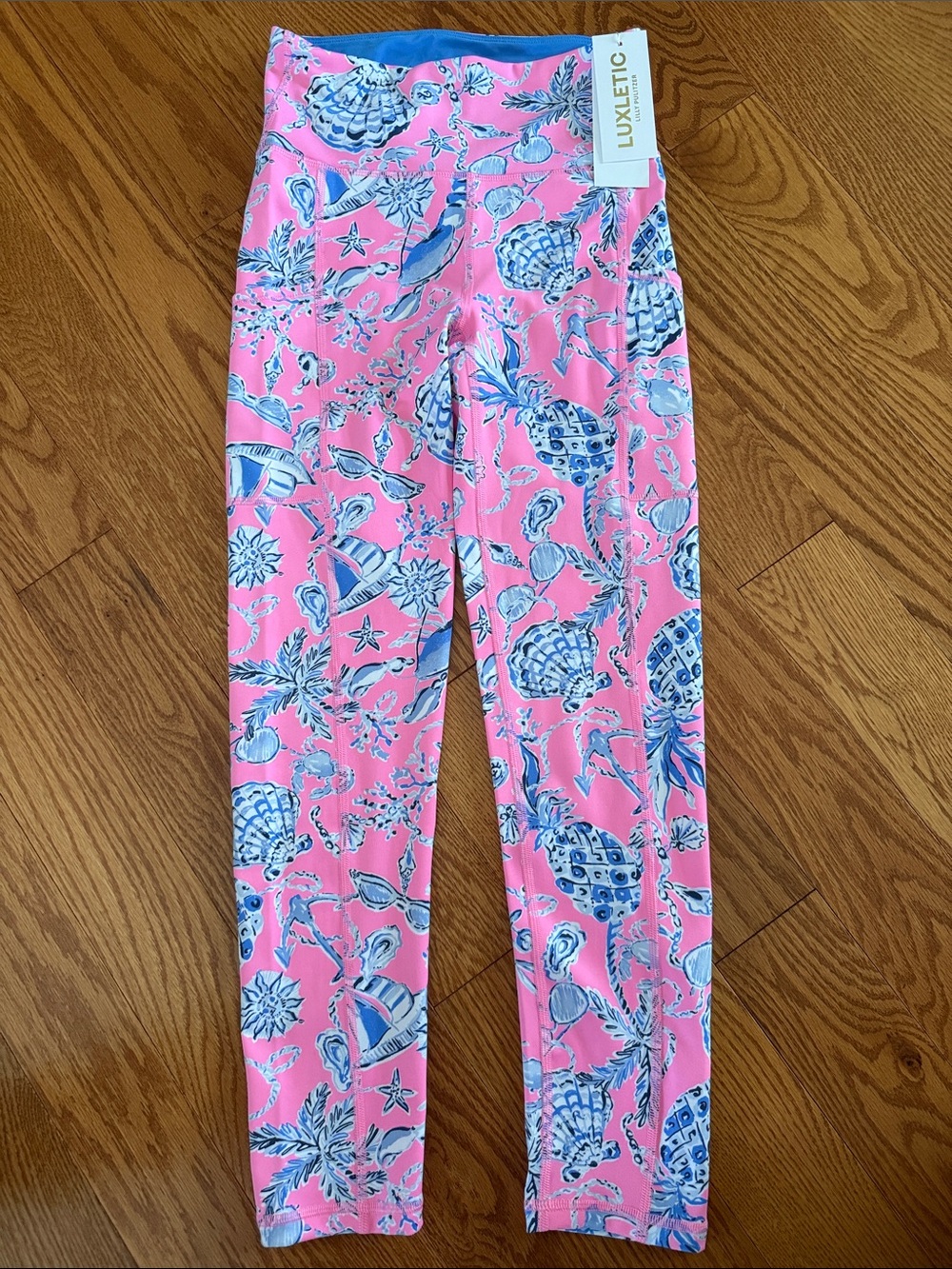 Women’s Lilly Pulitzer Luxletic  Barefoot Beachcombers Legging Pink Blue XS
